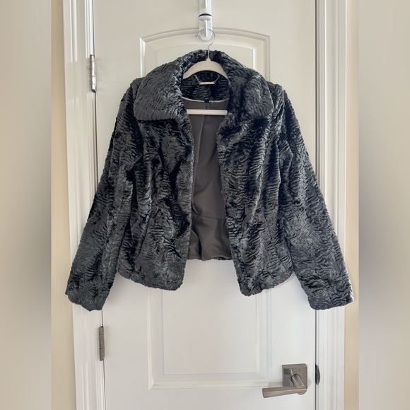 White House Black Market Jackets & Blazers - White House Black Market WHBM faux Persian lamb fur jacket XS Black Grey